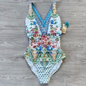 NWT Johnny Was Dreamer V-Neck One-Piece Swimsuit Size XL